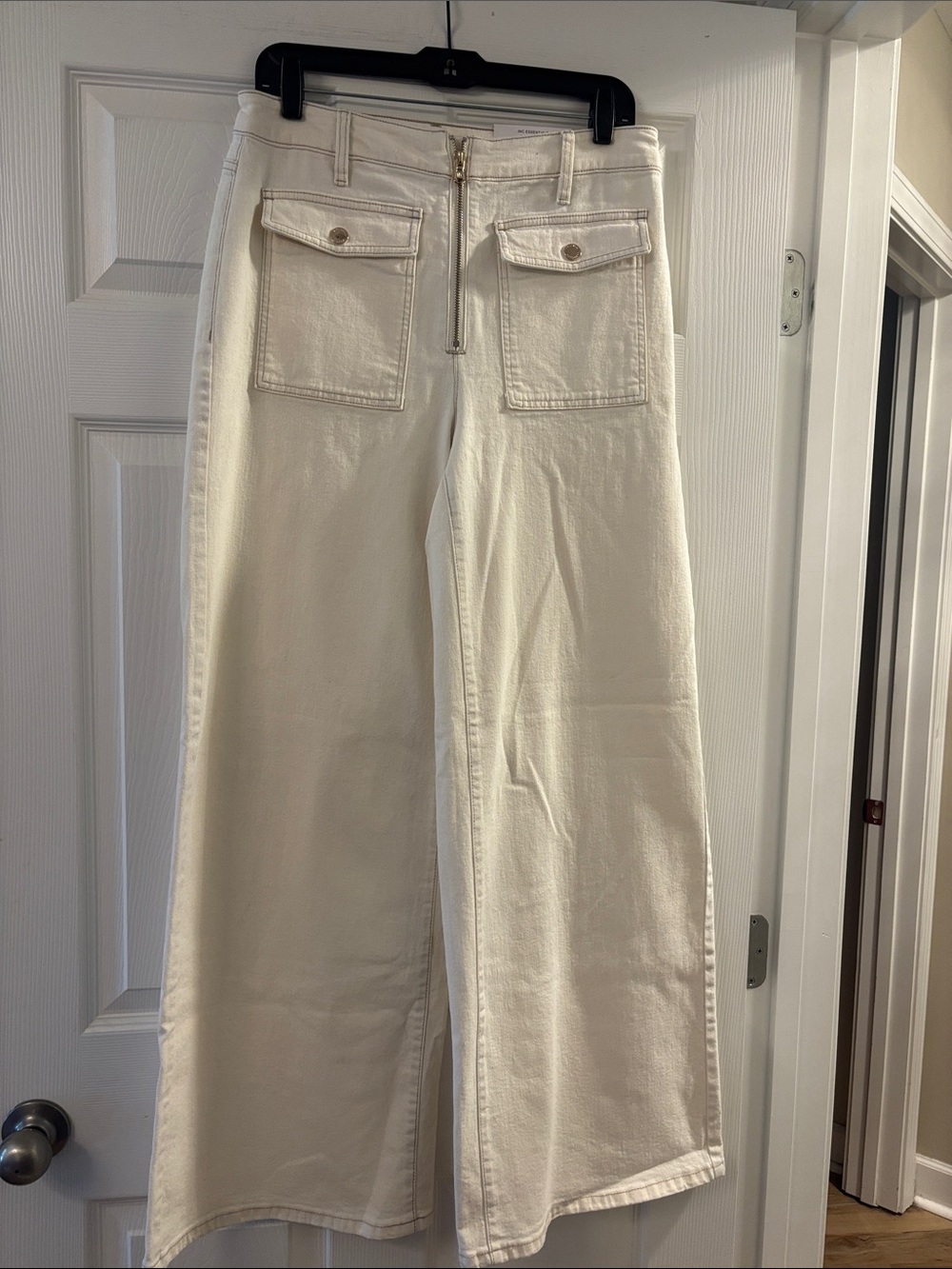 INC International Concepts Cream Wide-Leg Jeans with Front Flap Pockets